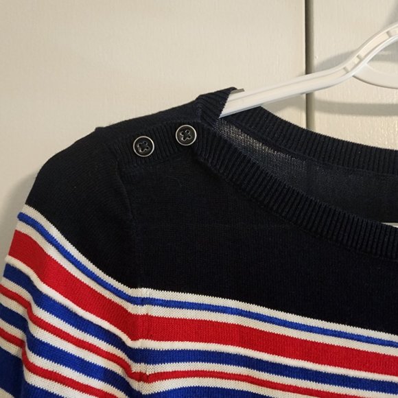 Talbots Boatneck Striped Sweater with Button Accent on Shoulder | Womens Small - Picture 2 of 5
